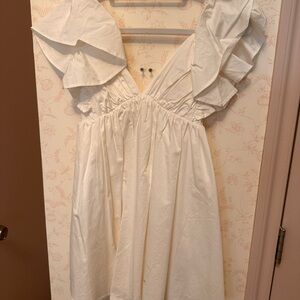 White Ruffled Smocked Sundress with Flutter Sleeves